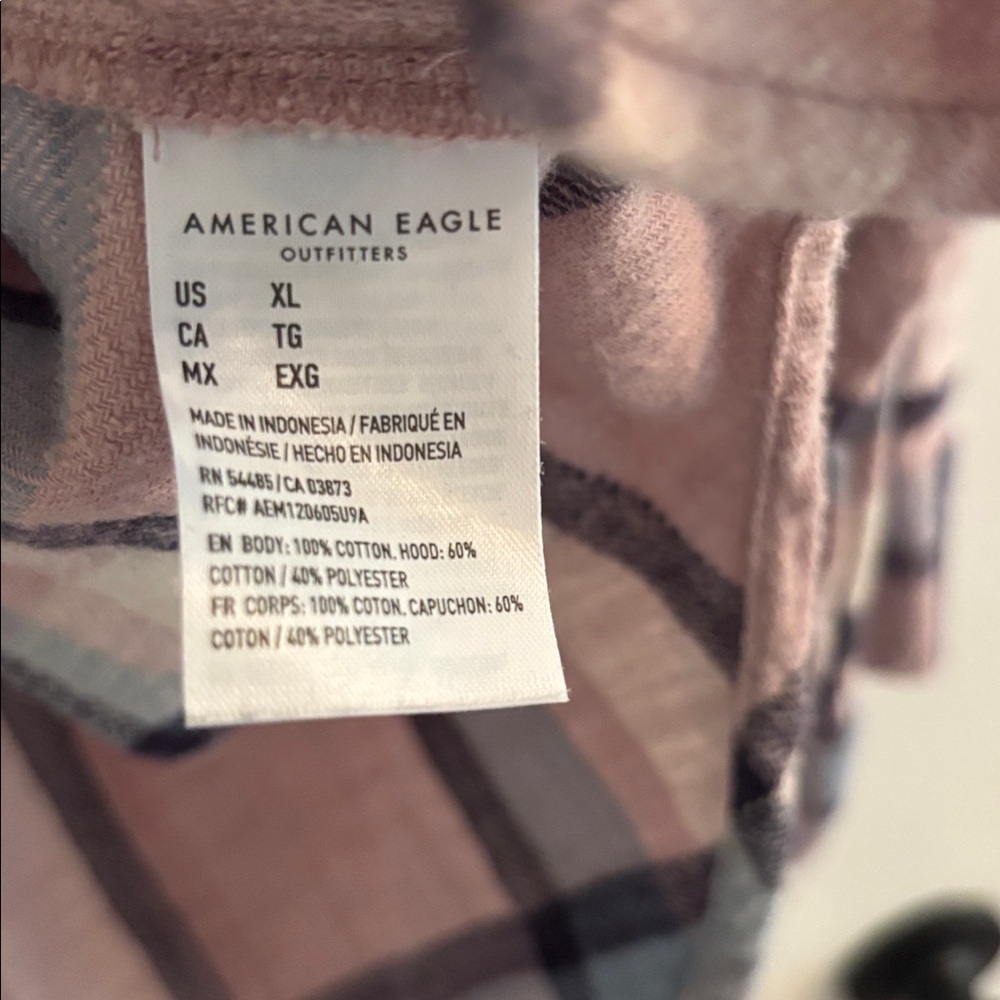 American Eagle Outfitters  Dusty Pink and Blue flannel hoodie top - Picture 4 of 5